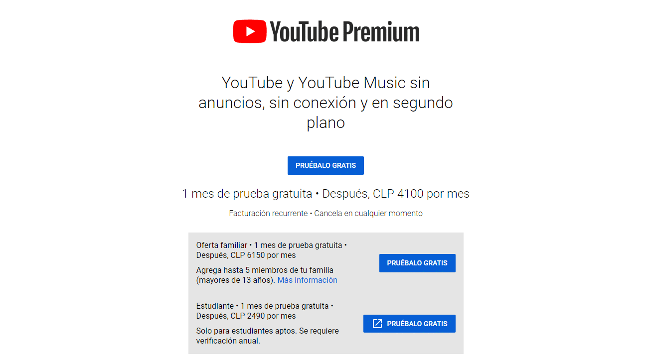 Youtube premium Chile