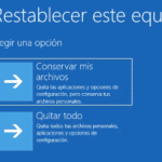 restablecer equipo opciones