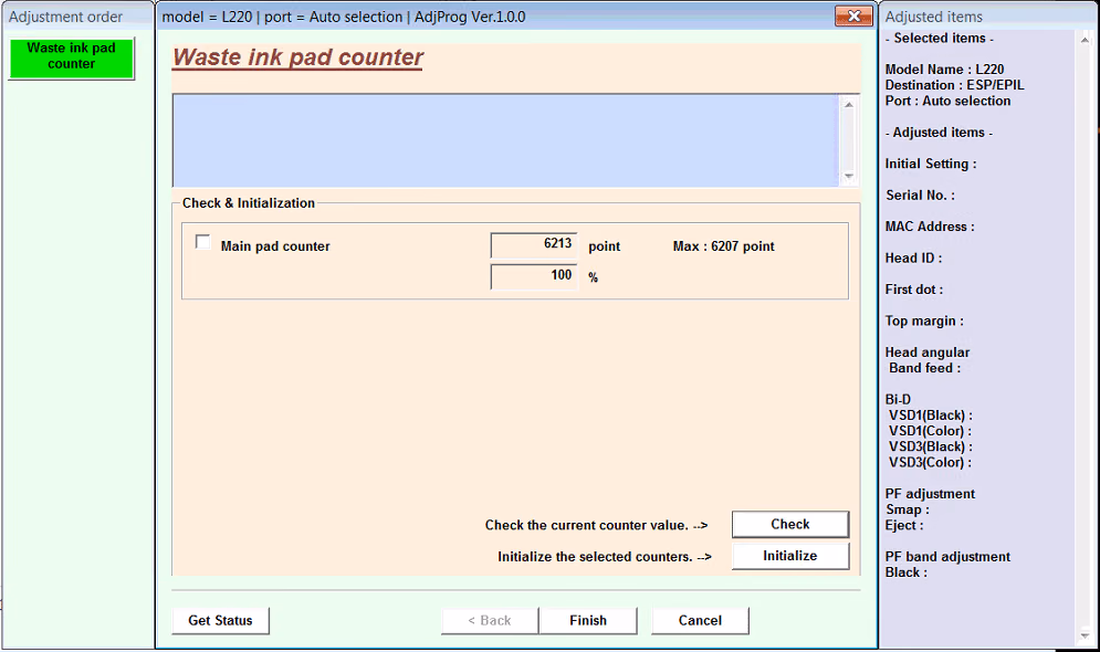 Waste ink pad counter