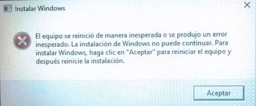 El equipo se reinició de manera inesperada