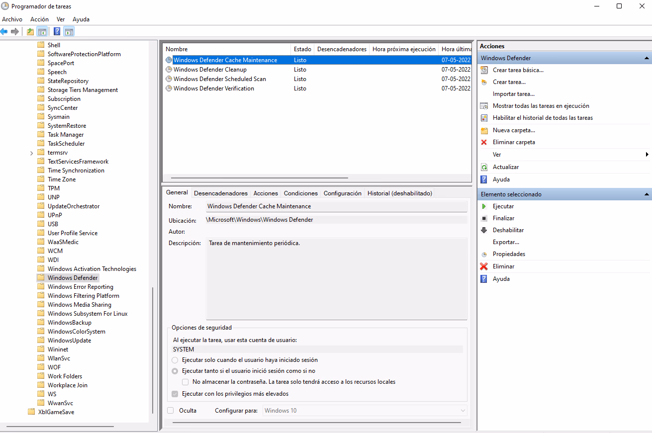 programador de tareas windows defender