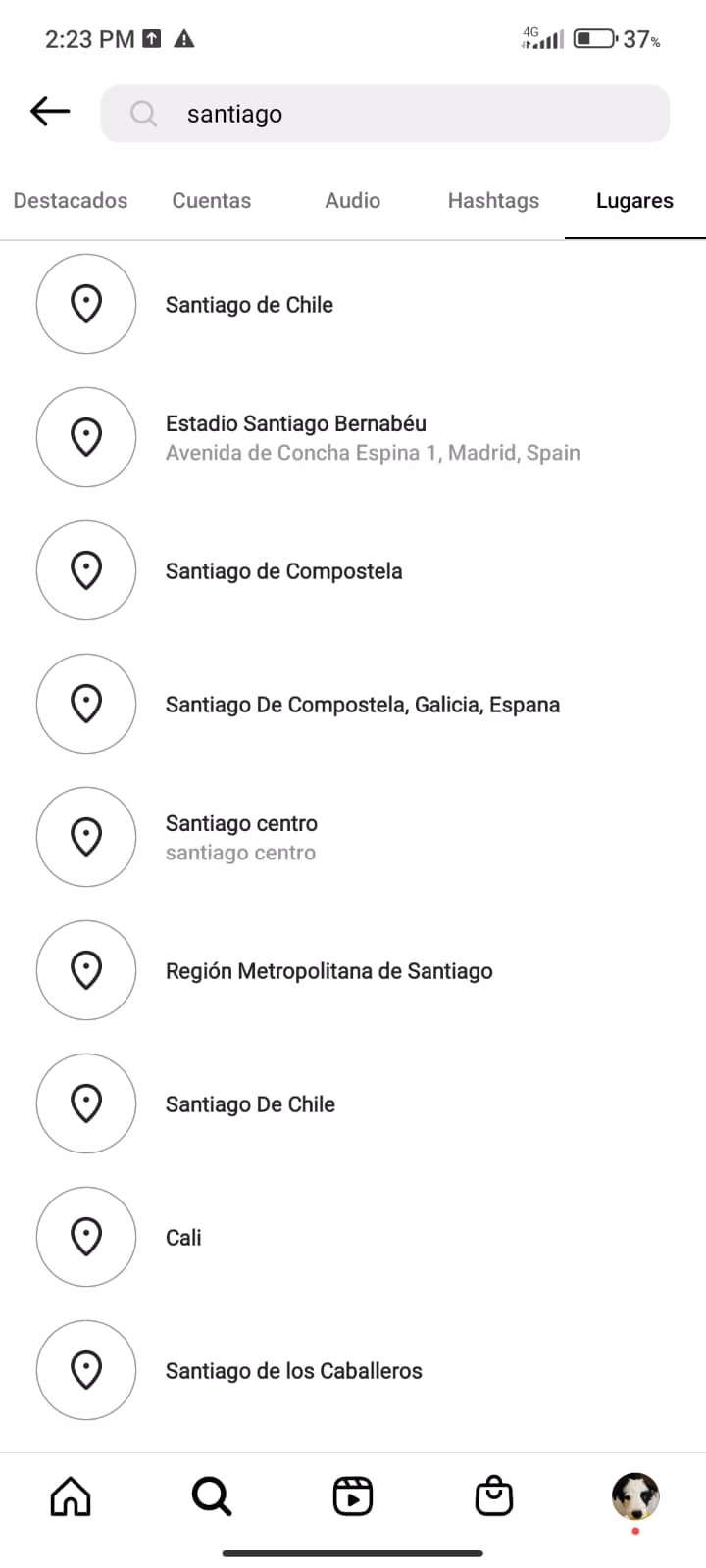 Instagram búsqueda de Santiago de chile