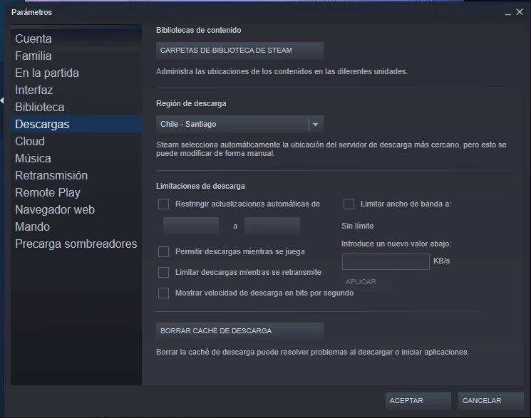 Borrar caché de descarga
