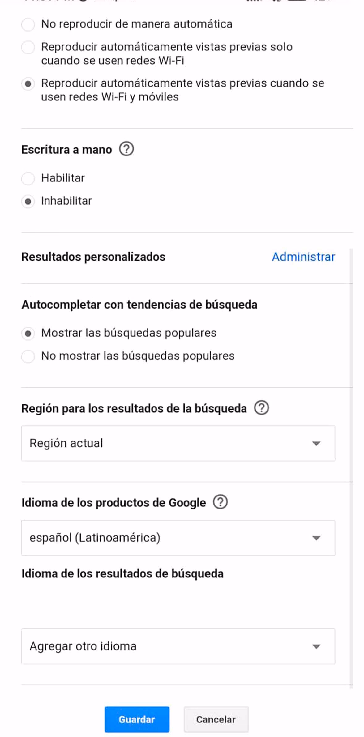 ¿Cómo cambiar el idioma buscador Google de mi Celular?