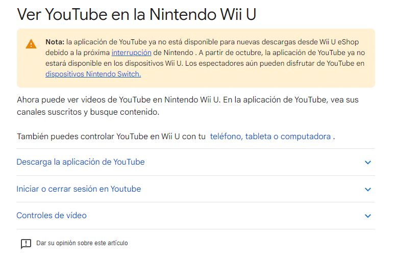 YouTube y Crunchyroll en Wii U se están cerrando