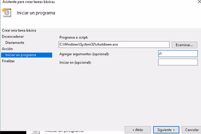 Script programar reinicio Windows 10