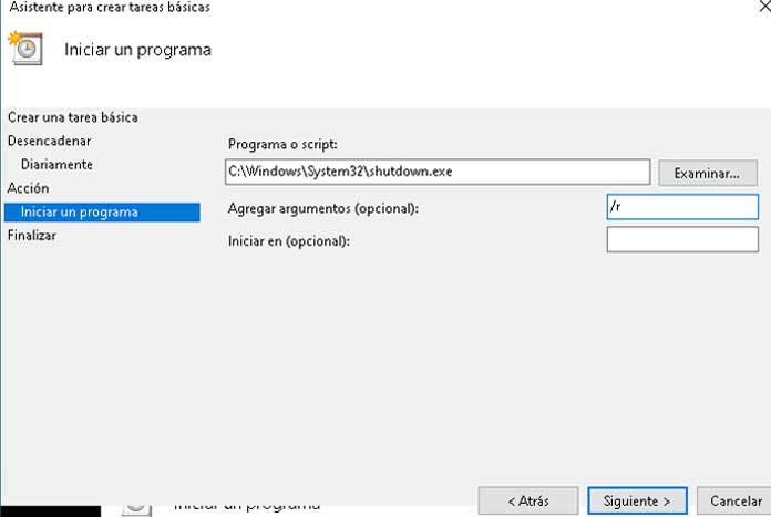 Script programar reinicio Windows 10