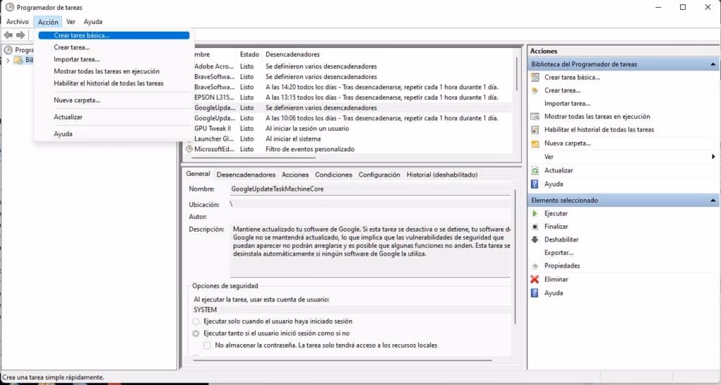 crear tarea de programador de tareas