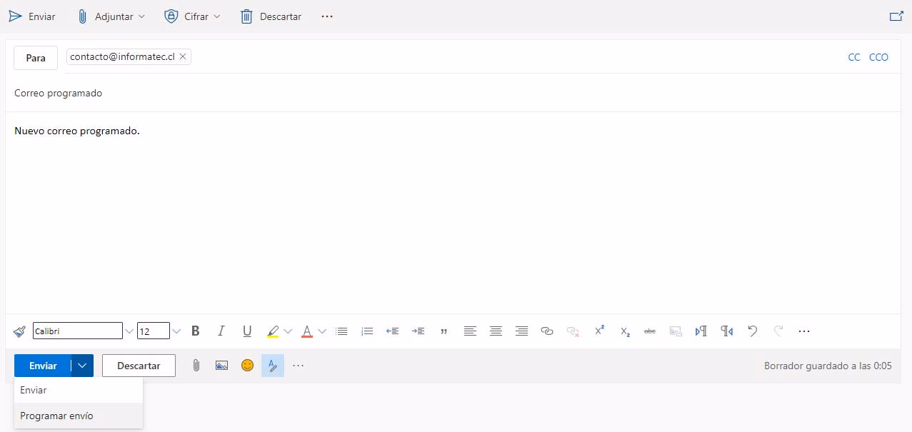 programar correo Outlook 365 online