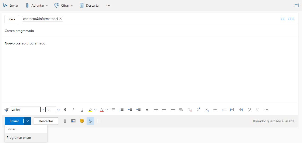 programar correo Outlook 365 online