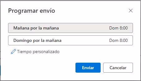 selección de hora programar correo Outlook