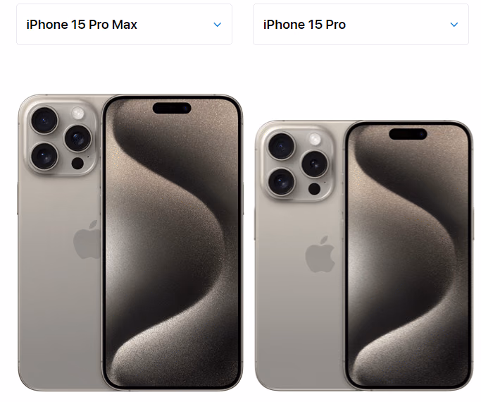 iPhone 15 Pro y Pro Max Tamaño y peso